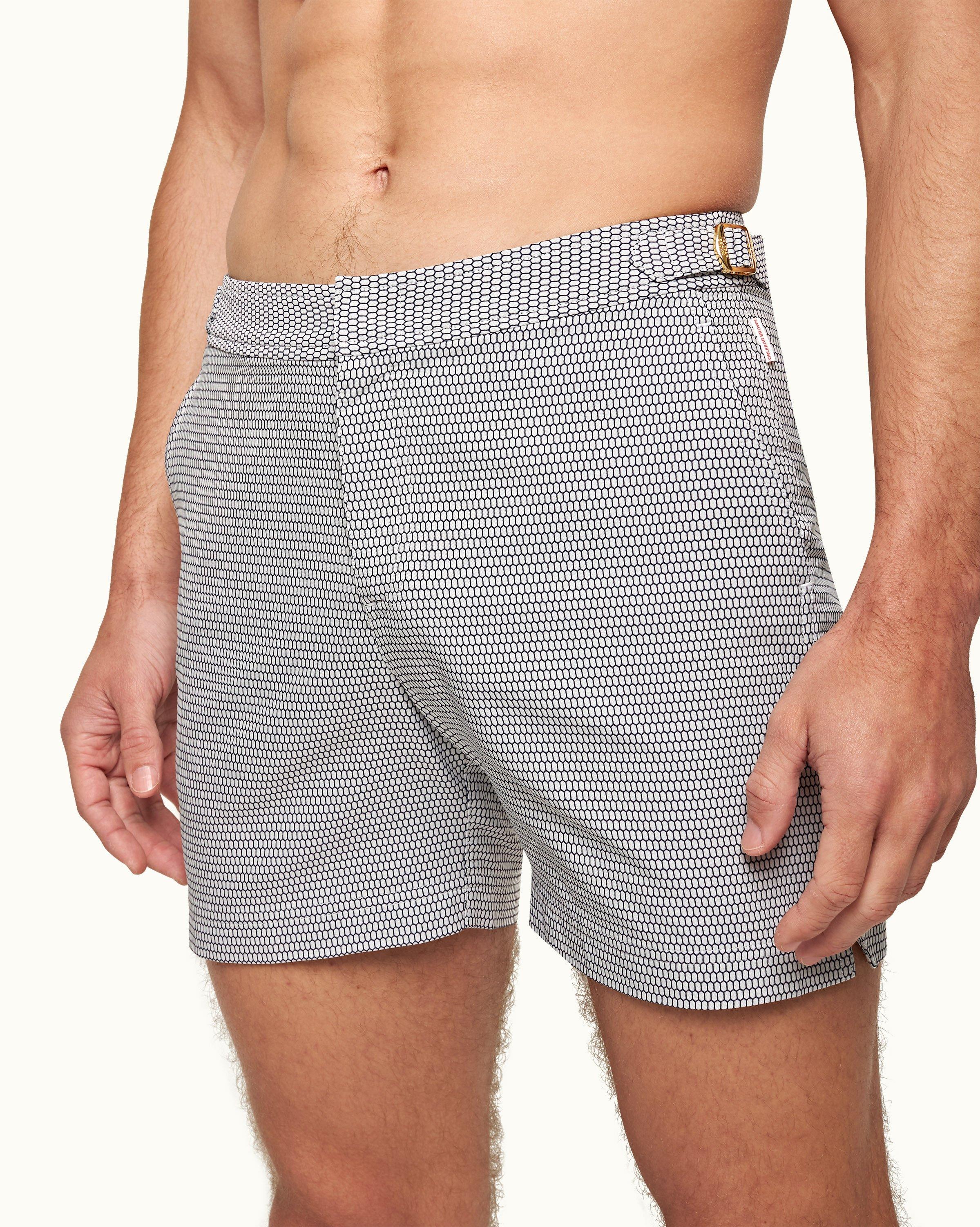 Bulldog X - Mens Navy/Cloud Fenella Jacquard Mid-Length Swim Shorts Detail View