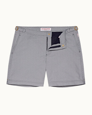 Bulldog X - Mens Navy/Cloud Fenella Jacquard Mid-Length Swim Shorts Front View