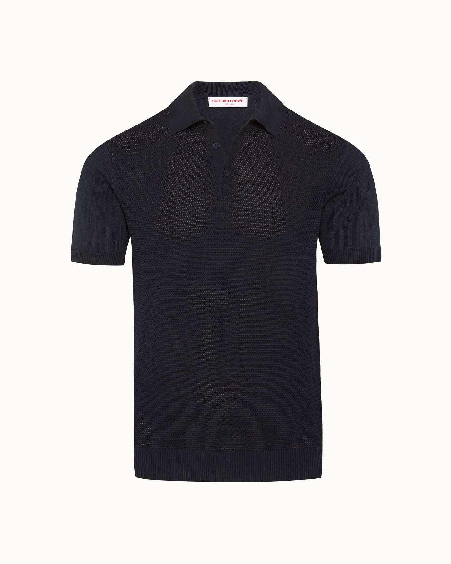 Black textured polo shirt on a white background