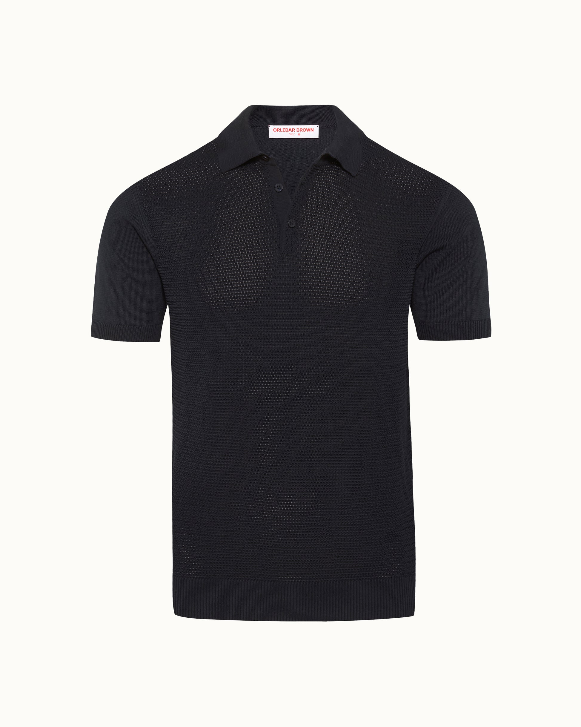 Black textured polo shirt on a white background