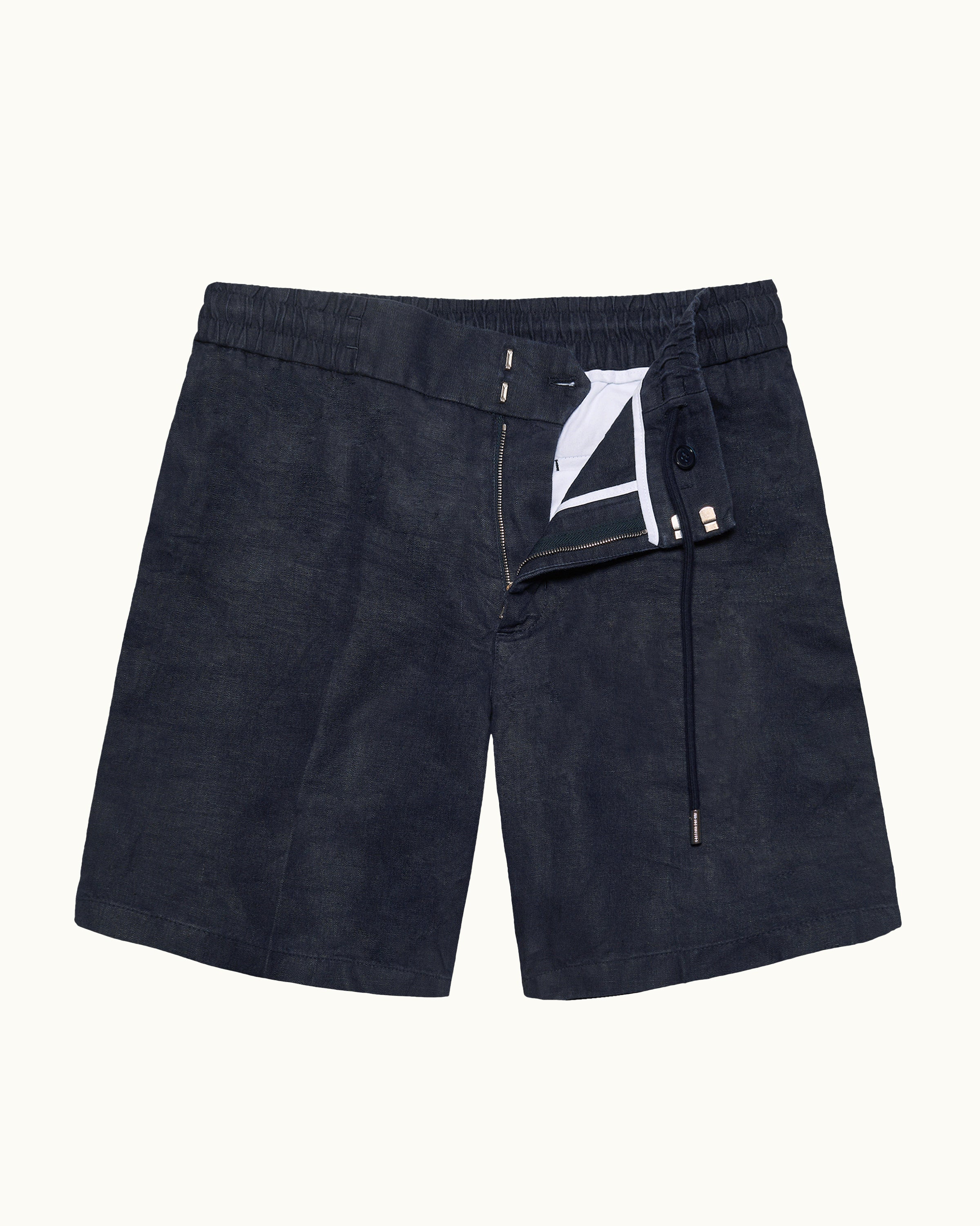 Shorts Bar Riggins Mens Dark Blue Linen Tailored Shorts | Orlebar Brown – ORLEBAR BROWN