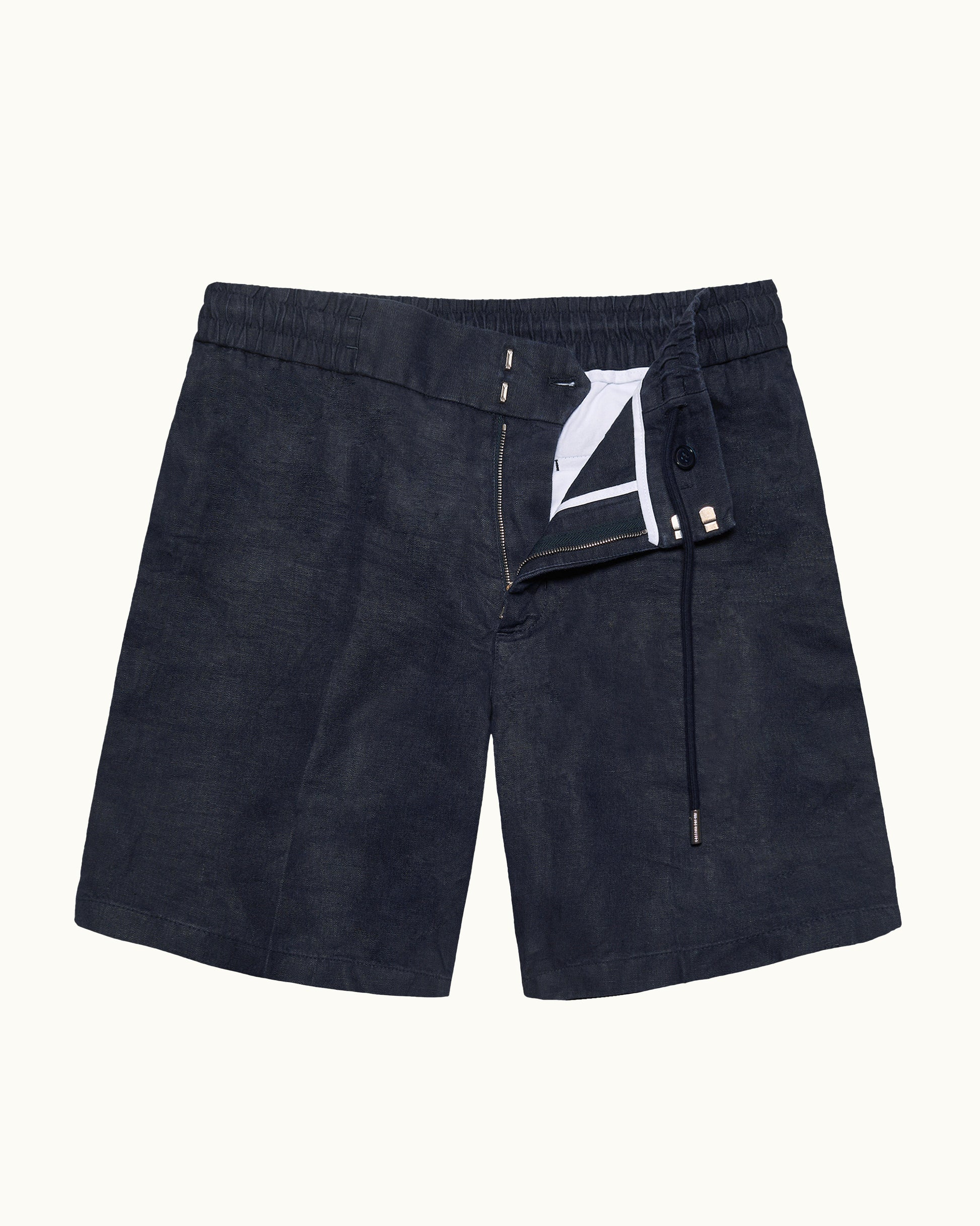 Navy blue shorts on a white background
