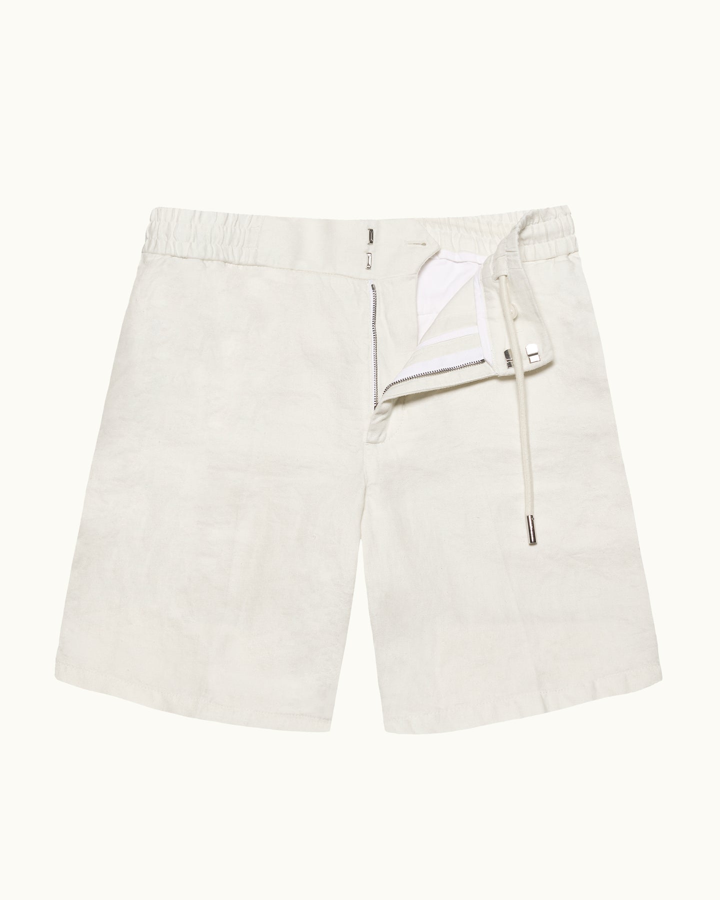 White shorts with a drawstring on a white background