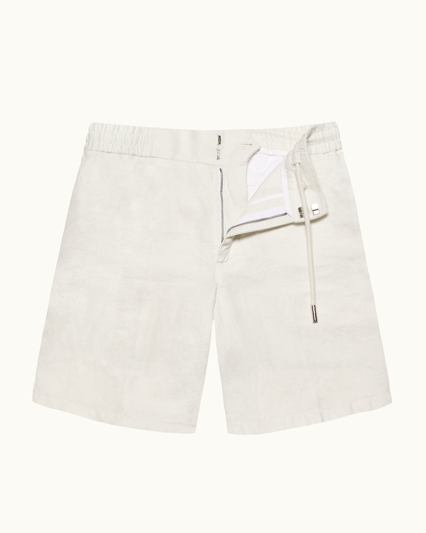 White shorts with a drawstring on a white background