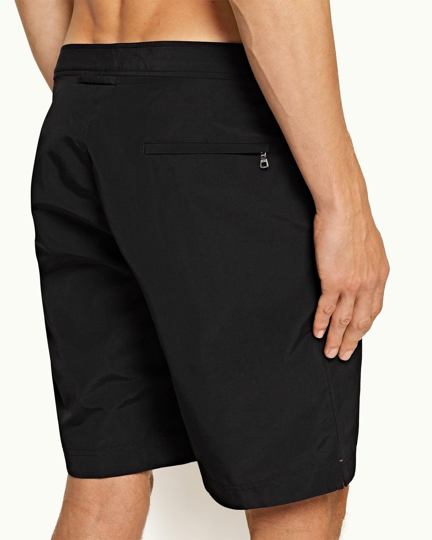 Dane - Mens Black Longest-Length Swim Shorts Detail View