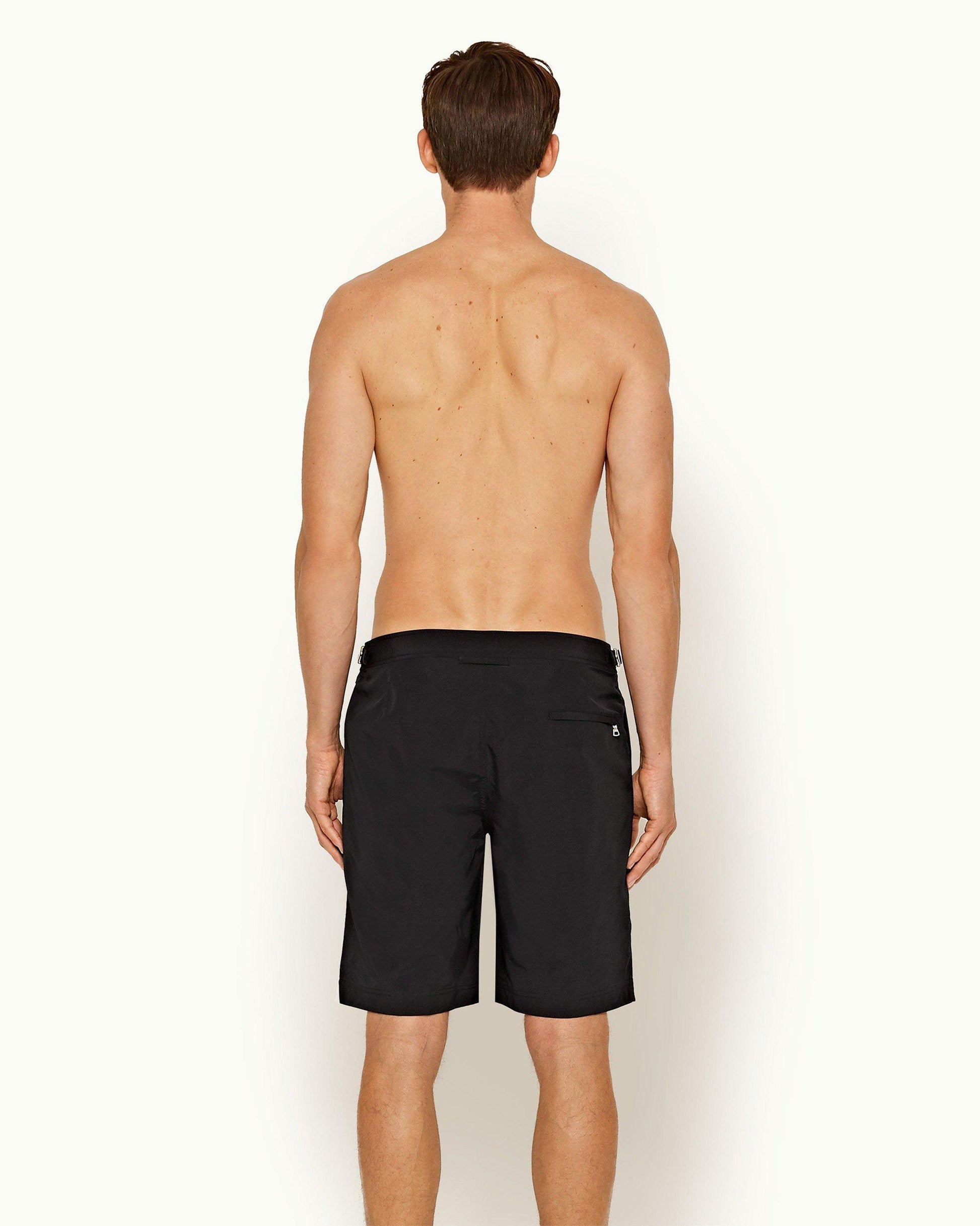 Dane - Mens Black Longest-Length Swim Shorts Back Model View