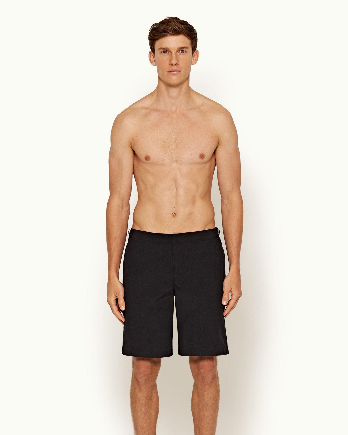 Dane - Mens Black Longest-Length Swim Shorts Front Model View