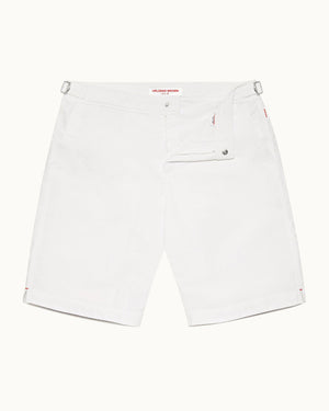 Dane - Mens White Longest-Length Swim Shorts Front View
