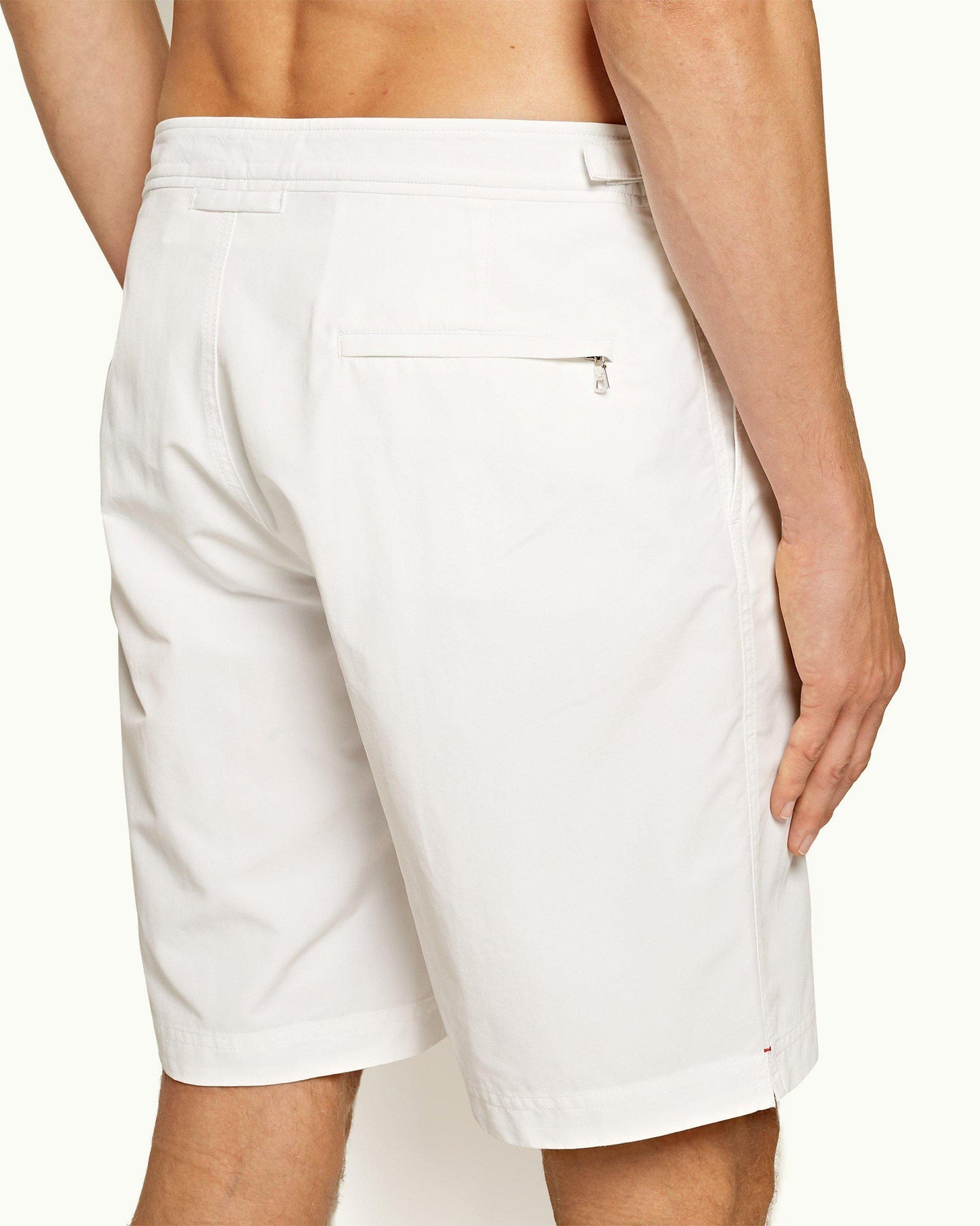 Dane - Mens White Longest-Length Swim Shorts Detail View