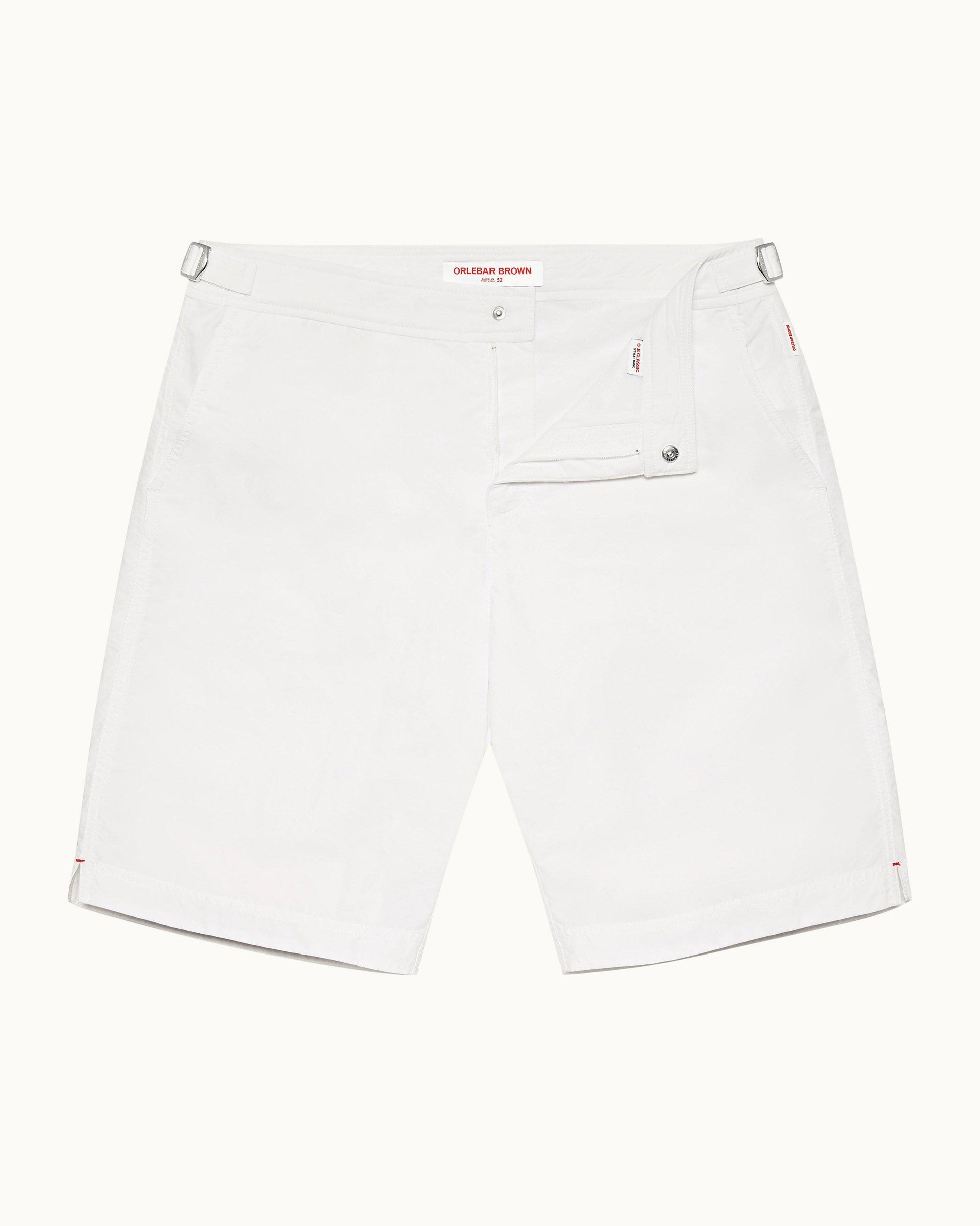 Dane - Mens White Longest-Length Swim Shorts Front View
