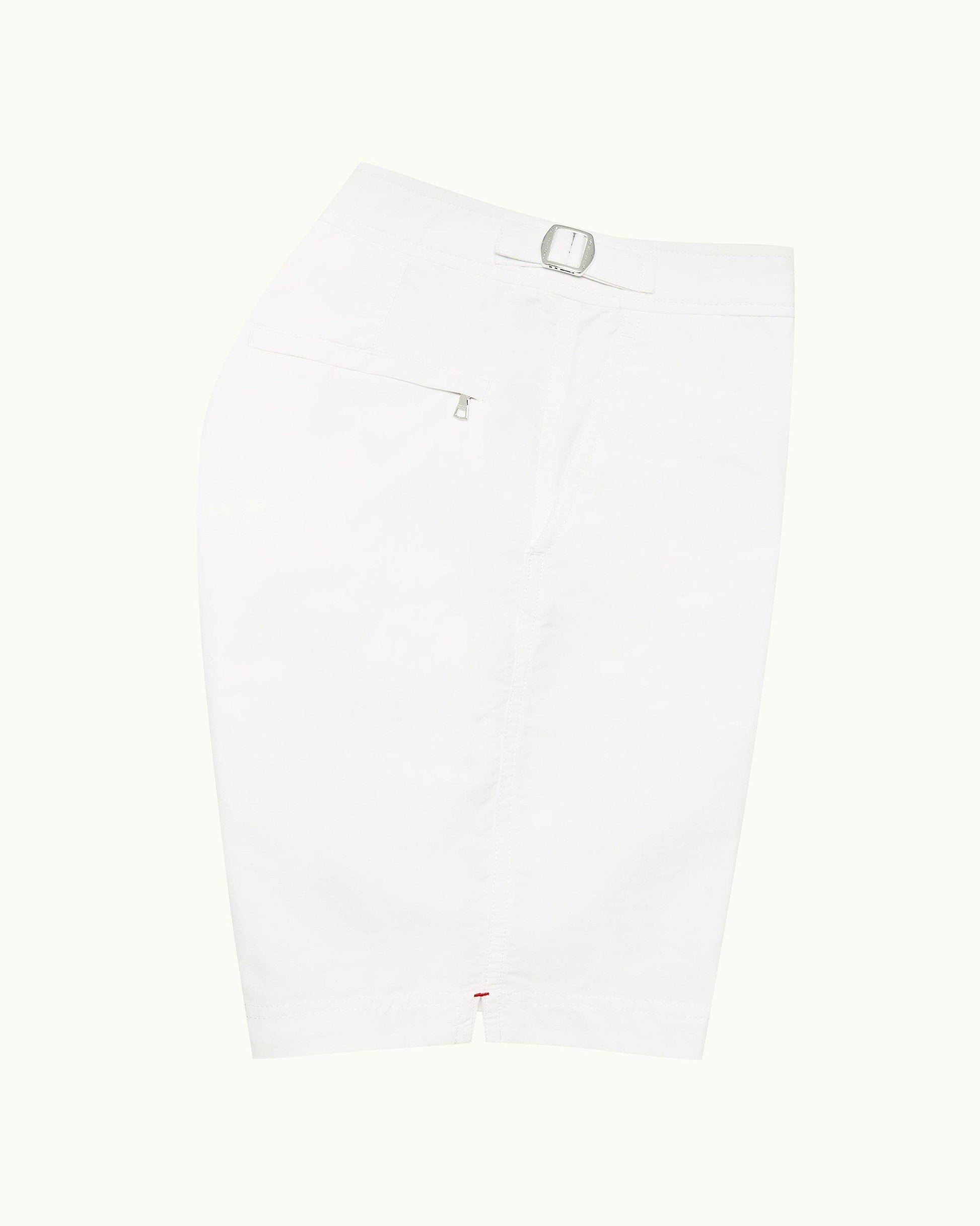 Dane - Mens White Longest-Length Swim Shorts Side View