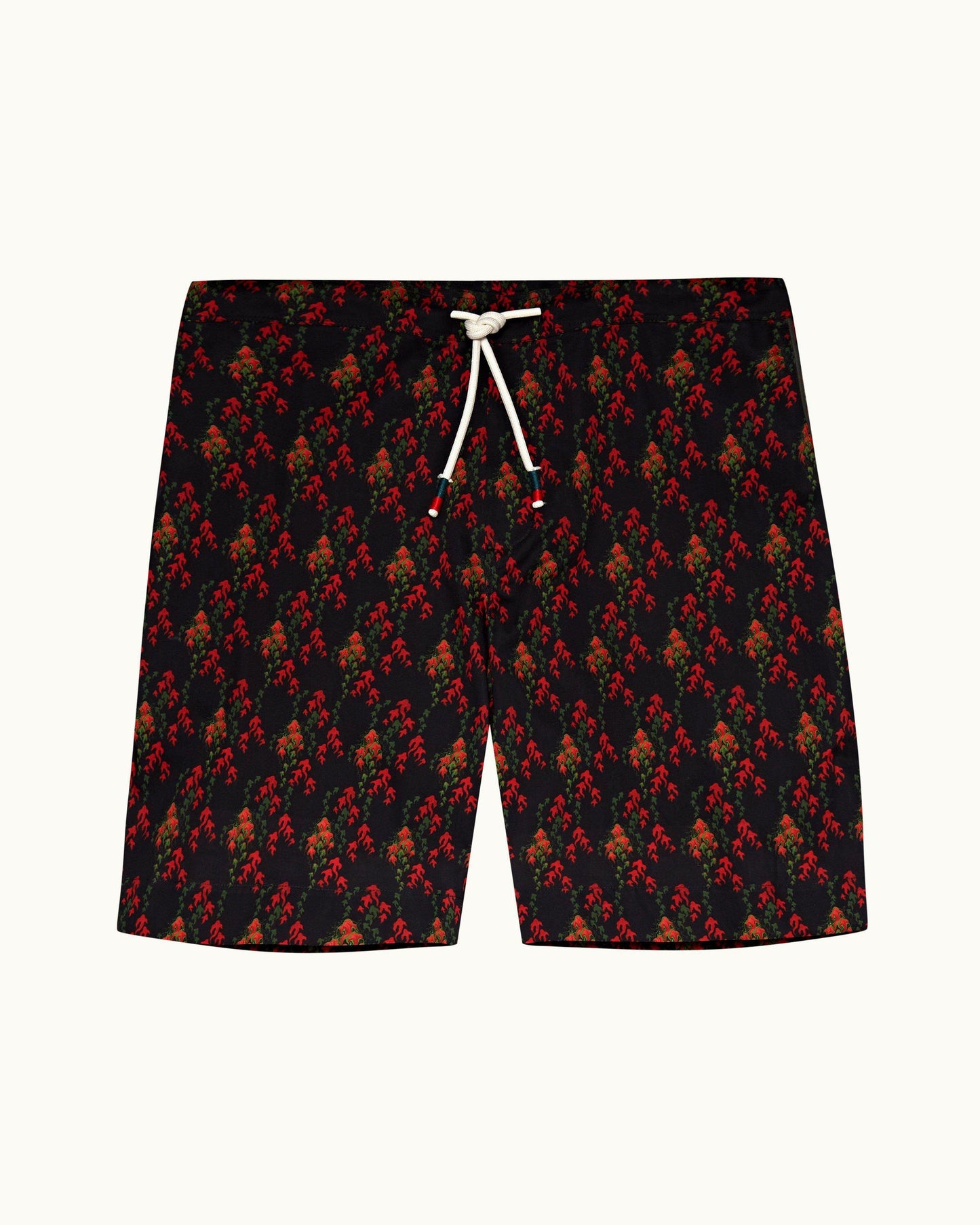 Devlin - Mens Black/Port Aquila Print Relaxed Fit Cotton Poplin Shorts Front View