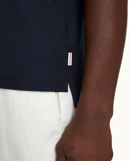 Dominic Stripe - Classic Fit Border Stripe Polo Shirt In Night Iris Blue Detail 1