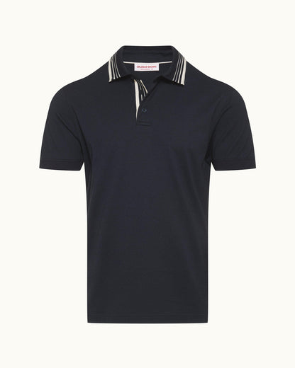 Dominic Stripe - Classic Fit Border Stripe Polo Shirt In Night Iris Blue Front