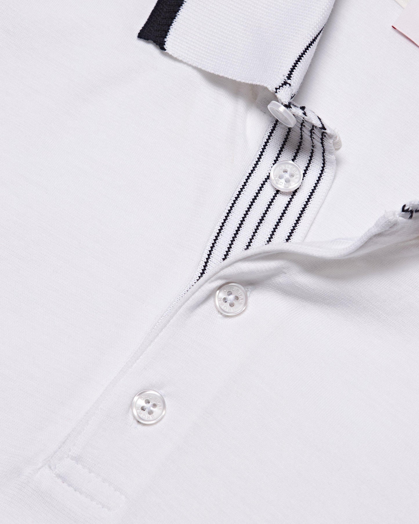 Dominic - Mens White Tipping Collar Knit Polo Shirt Detail View