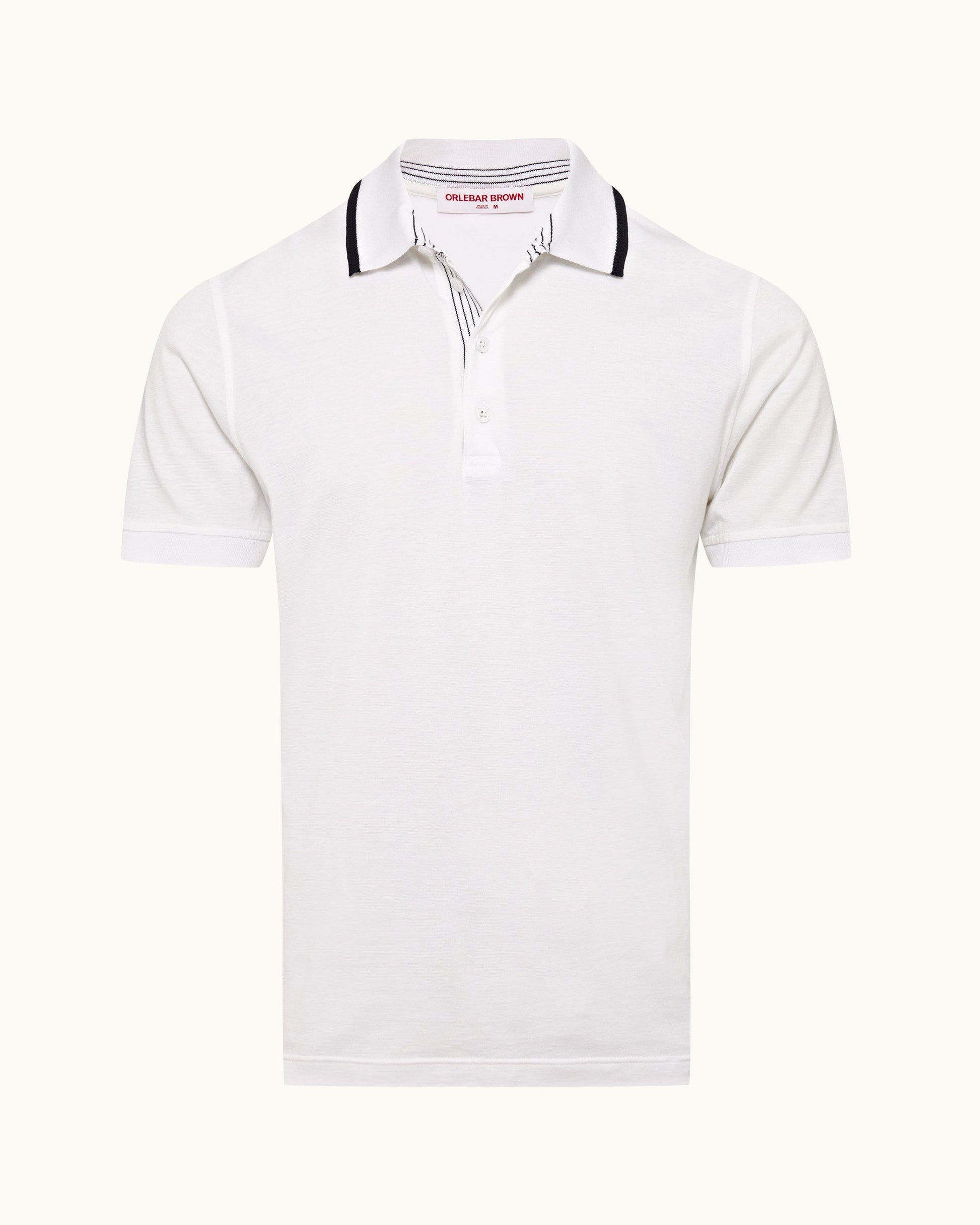 Dominic - Mens White Tipping Collar Knit Polo Shirt Front View