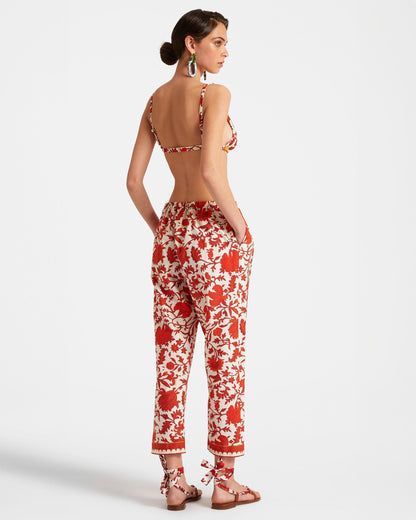 Drawstring Pants - Women's Drawstring Pants Dragonflower Mini Red Model Back