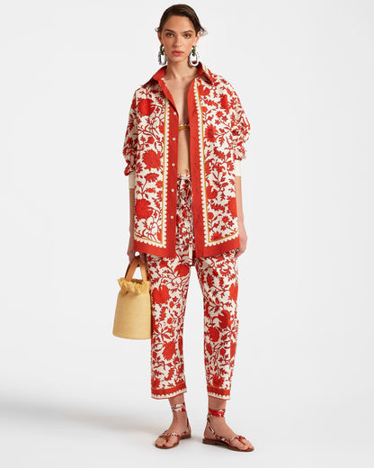 Drawstring Pants - Women's Drawstring Pants Dragonflower Mini Red Model Front