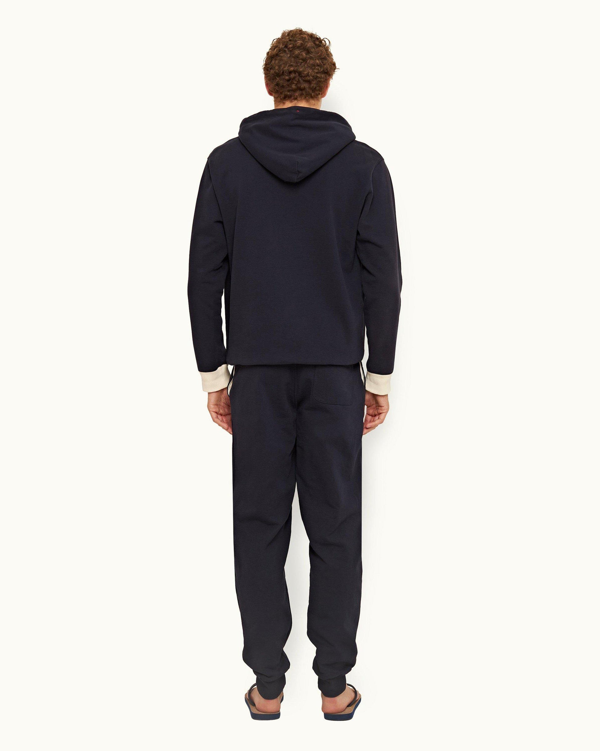 Duxbury Contrast - Mens Night Iris Contrast Classic Fit Washed Organic Cotton Sweatpants Back Model View