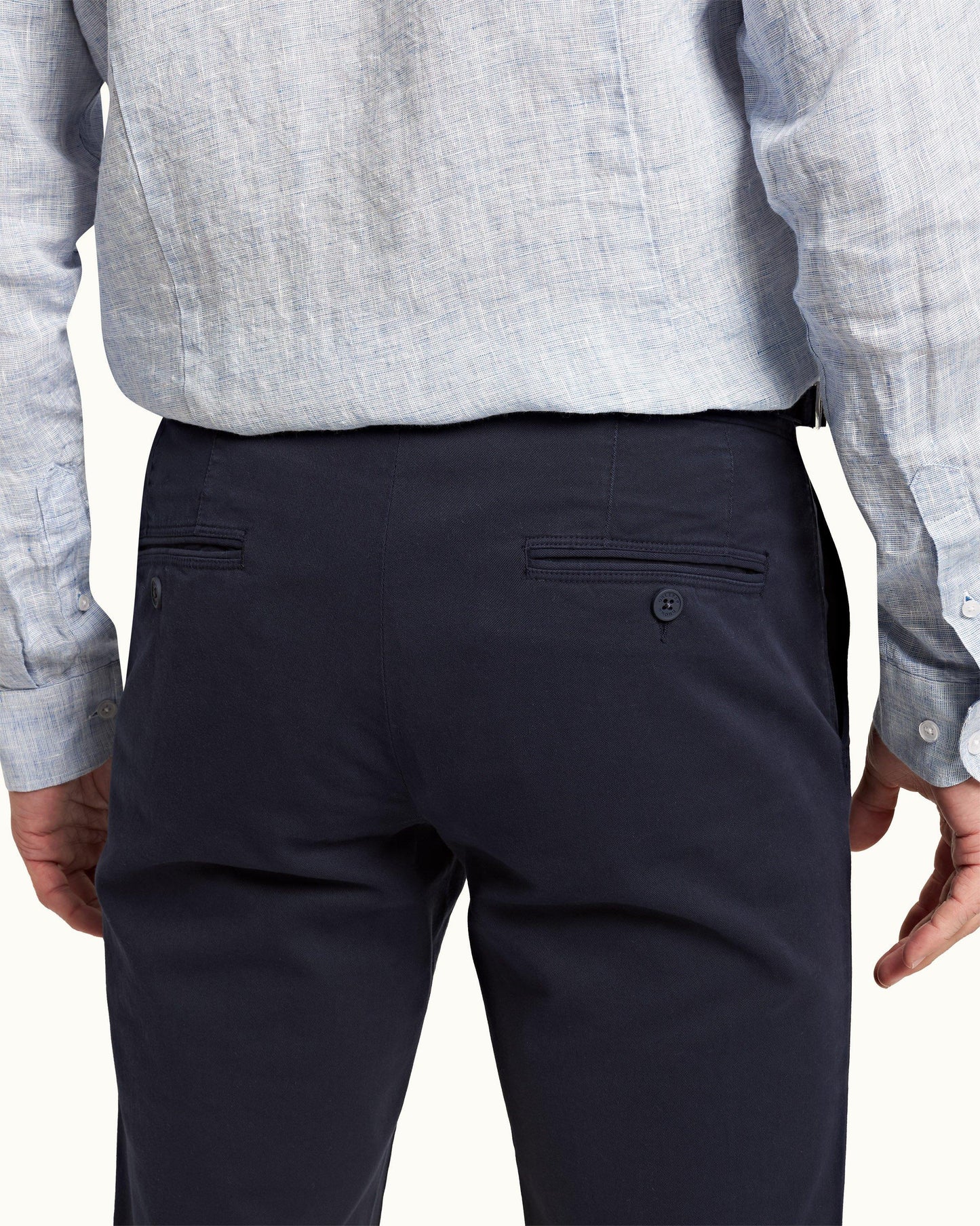 Fallon Stretch - Mens Dark Navy Tailored Fit Stretch-Cotton Chinos Detail 1 View