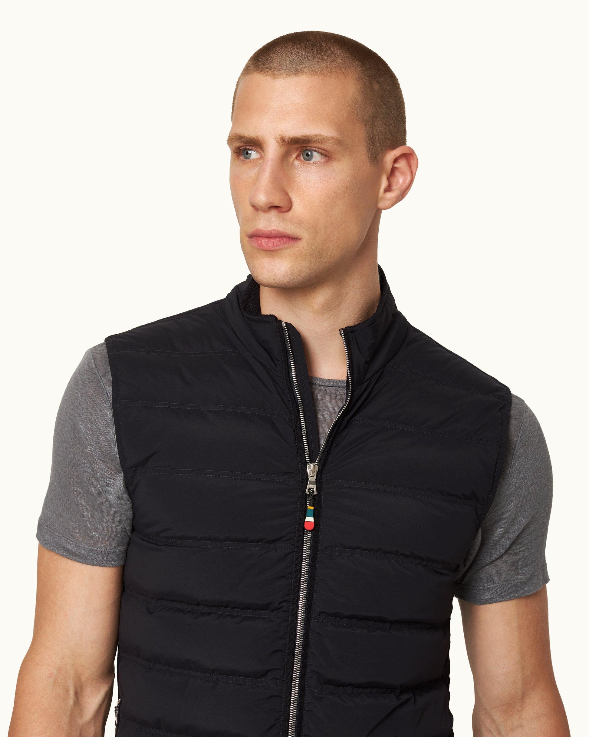 Fitzroy - Mens Night Iris Down-Fill Knitted Panel Gilet Detail View