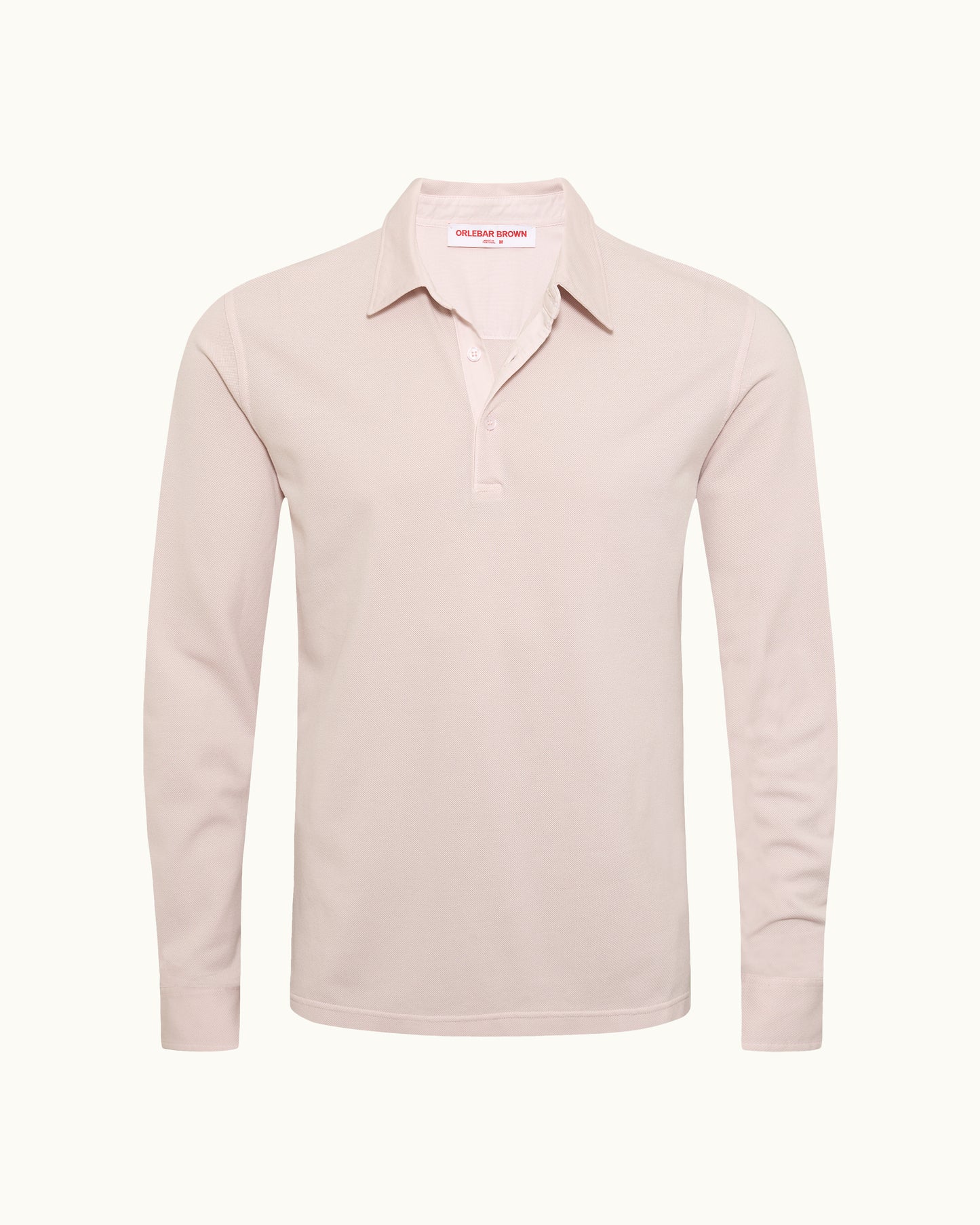 Beige long-sleeve polo shirt on a white background