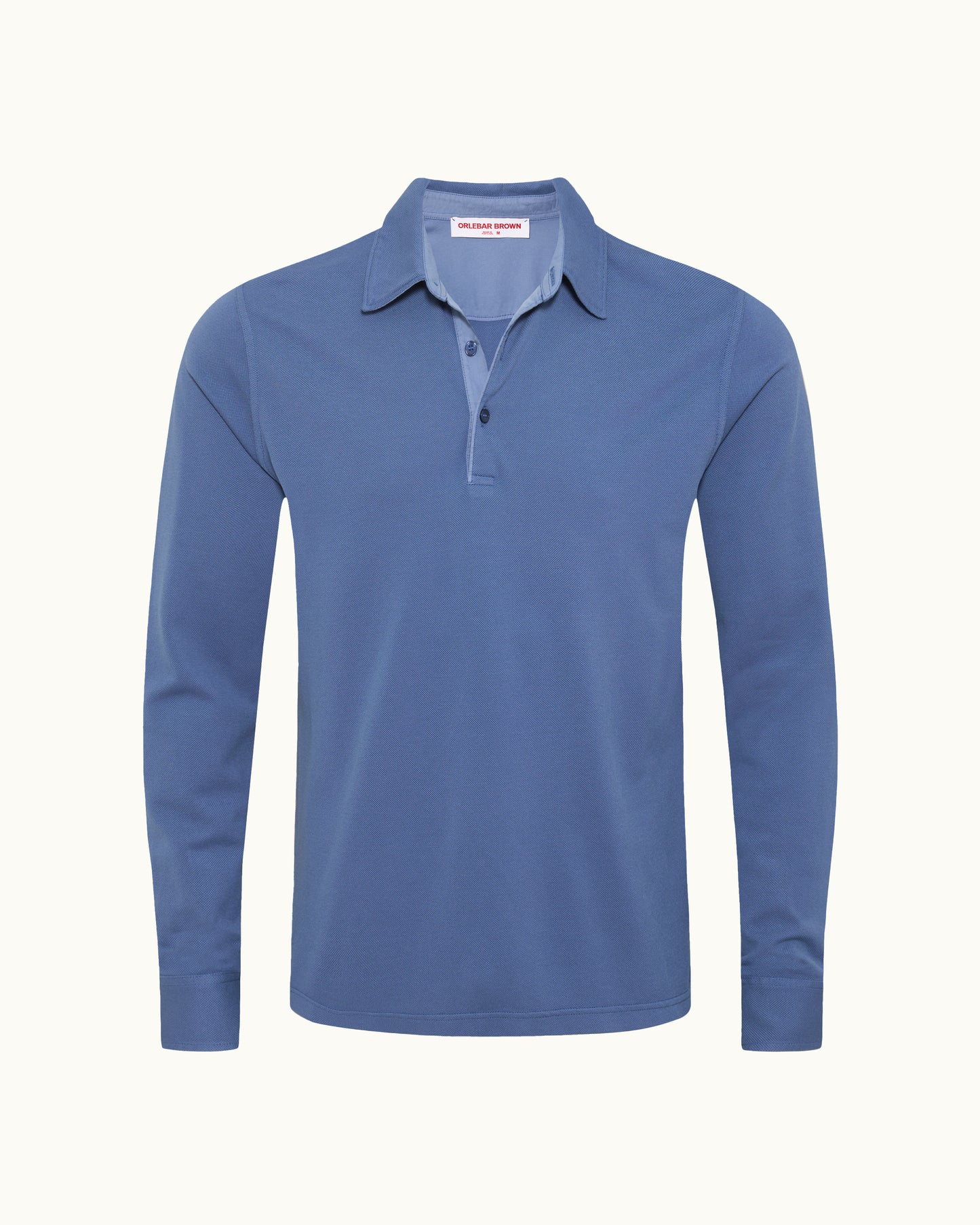 Blue long-sleeve polo shirt on a white background