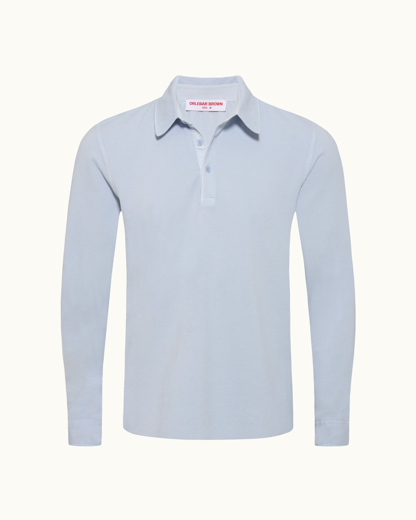 Light blue long-sleeve polo shirt on a white background