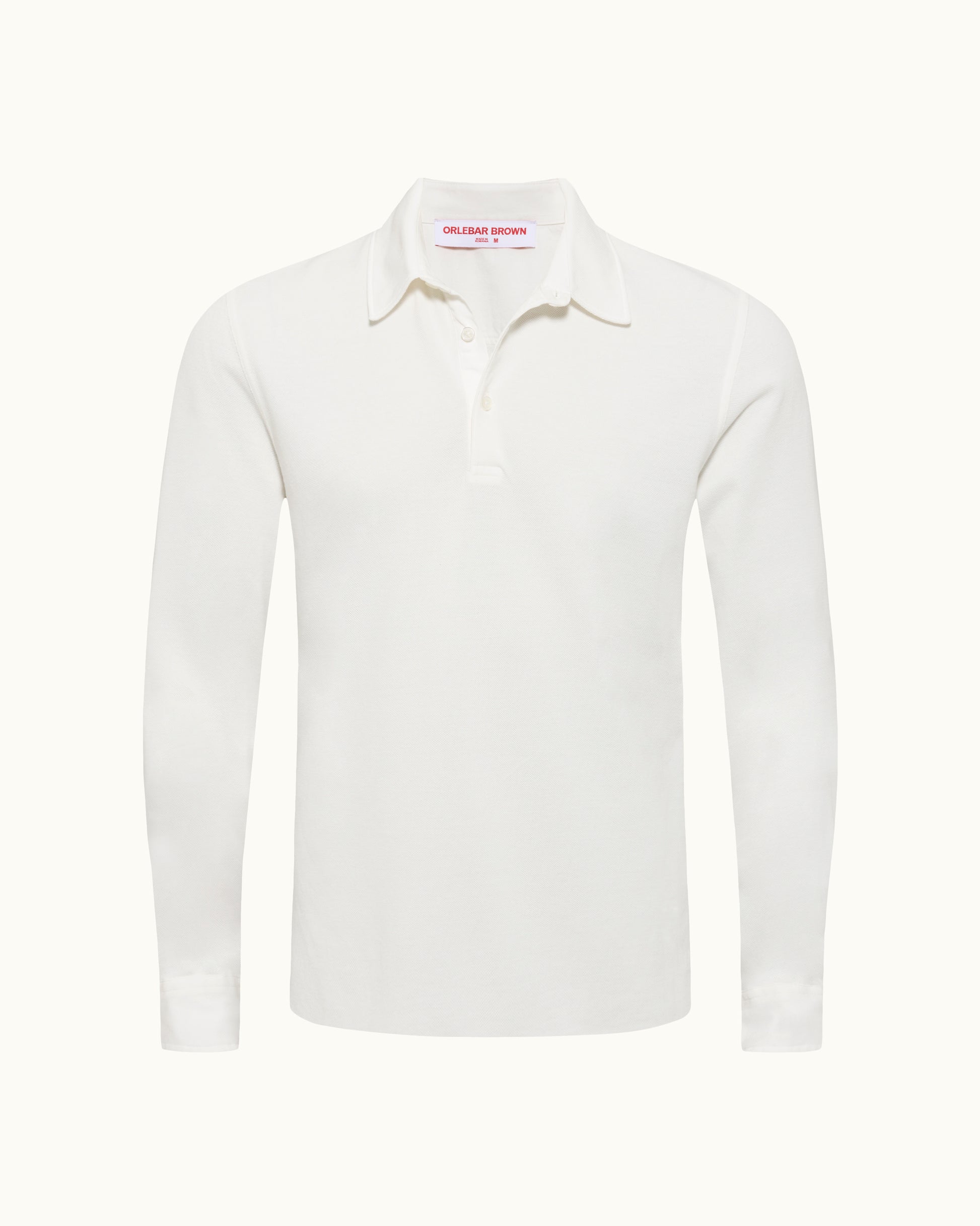 White long-sleeve polo shirt on a white background