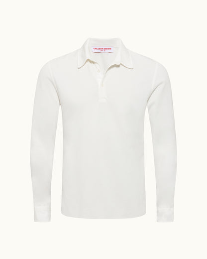 White long-sleeve polo shirt on a white background