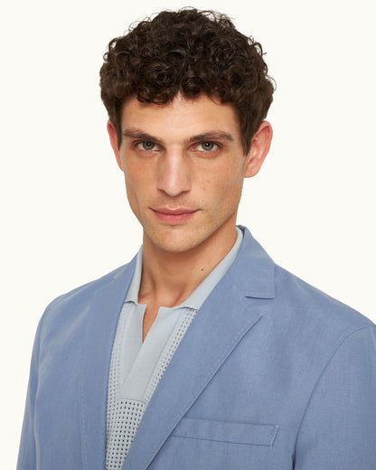 Garret - Tailored Fit, Italian Made, Two-Button Unstructured Blazer in Springfield Blue Detail 1