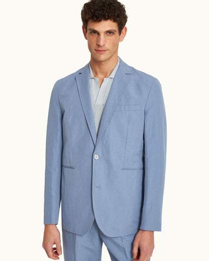 Garret - Tailored Fit, Italian Made, Two-Button Unstructured Blazer in Springfield Blue Detail