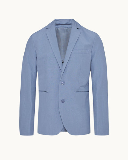Garret - Tailored Fit, Italian Made, Two-Button Unstructured Blazer in Springfield Blue Front
