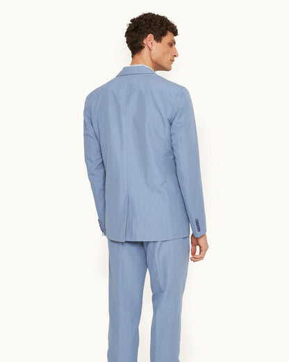 Garret - Tailored Fit, Italian Made, Two-Button Unstructured Blazer in Springfield Blue Model Back