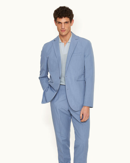 Garret - Tailored Fit, Italian Made, Two-Button Unstructured Blazer in Springfield Blue Model Front