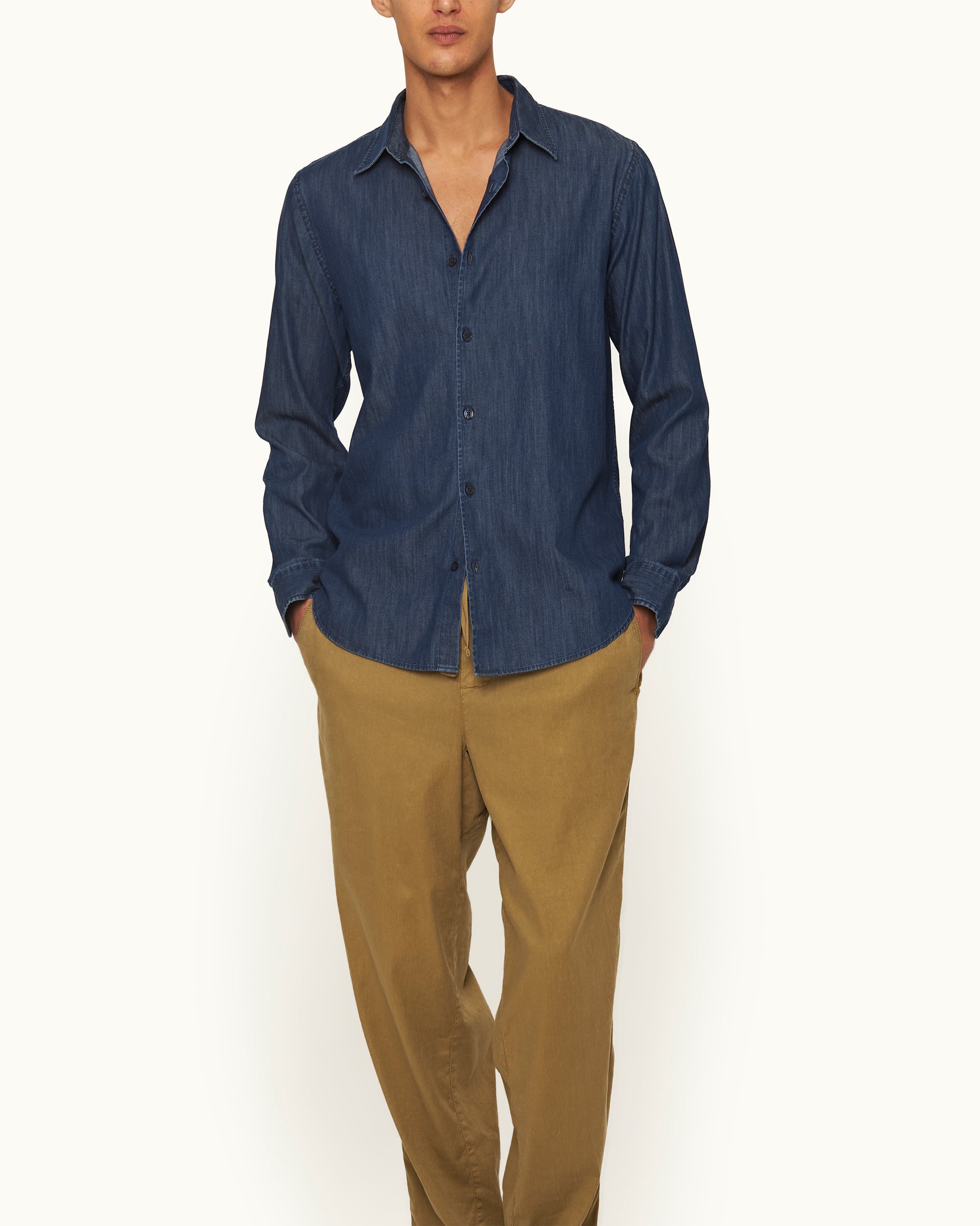 brown dress pants blue shirt Dressing Blue Shirt Brown Pants Young Stock Photo 150029225