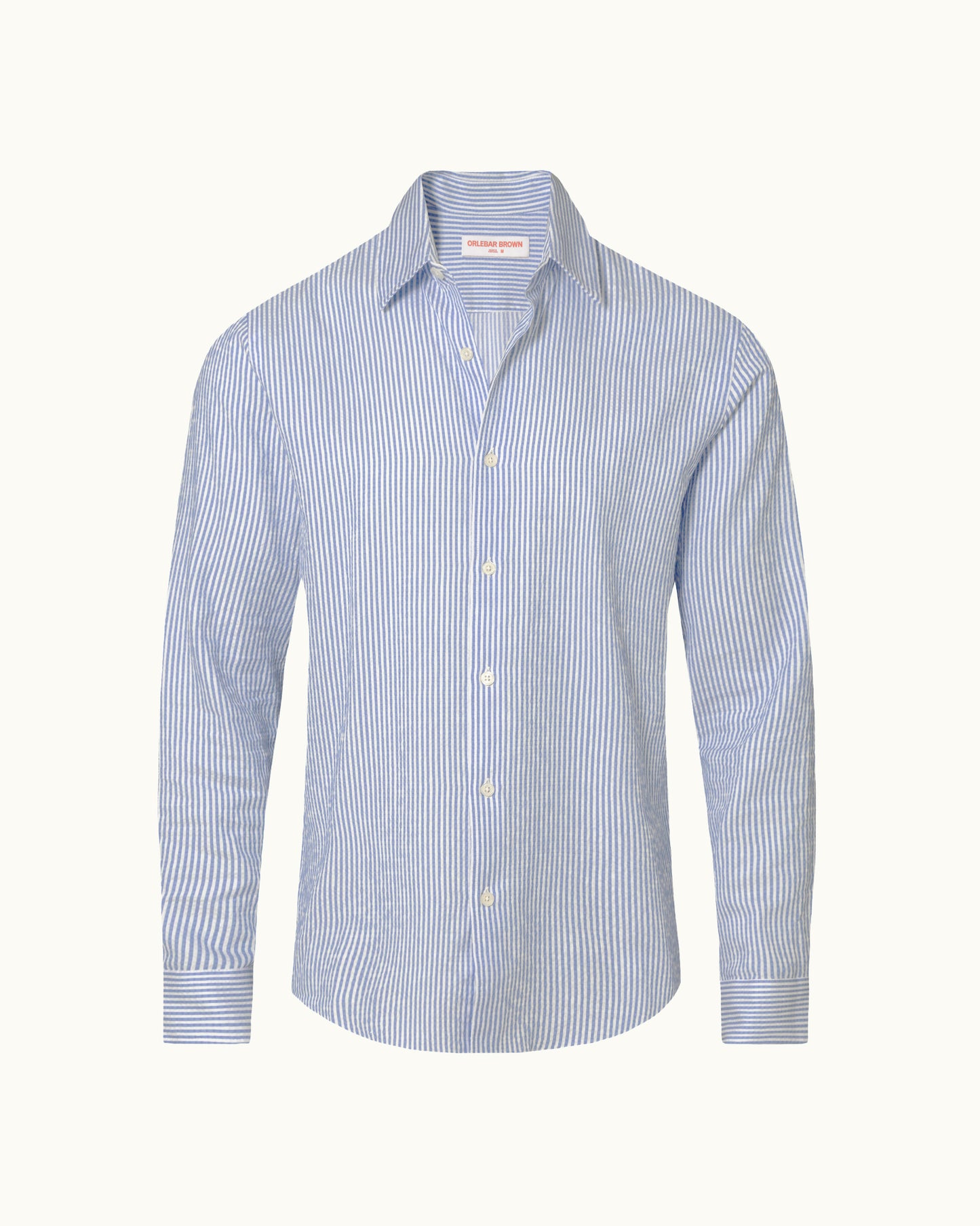 Blue and white striped shirt on a white background