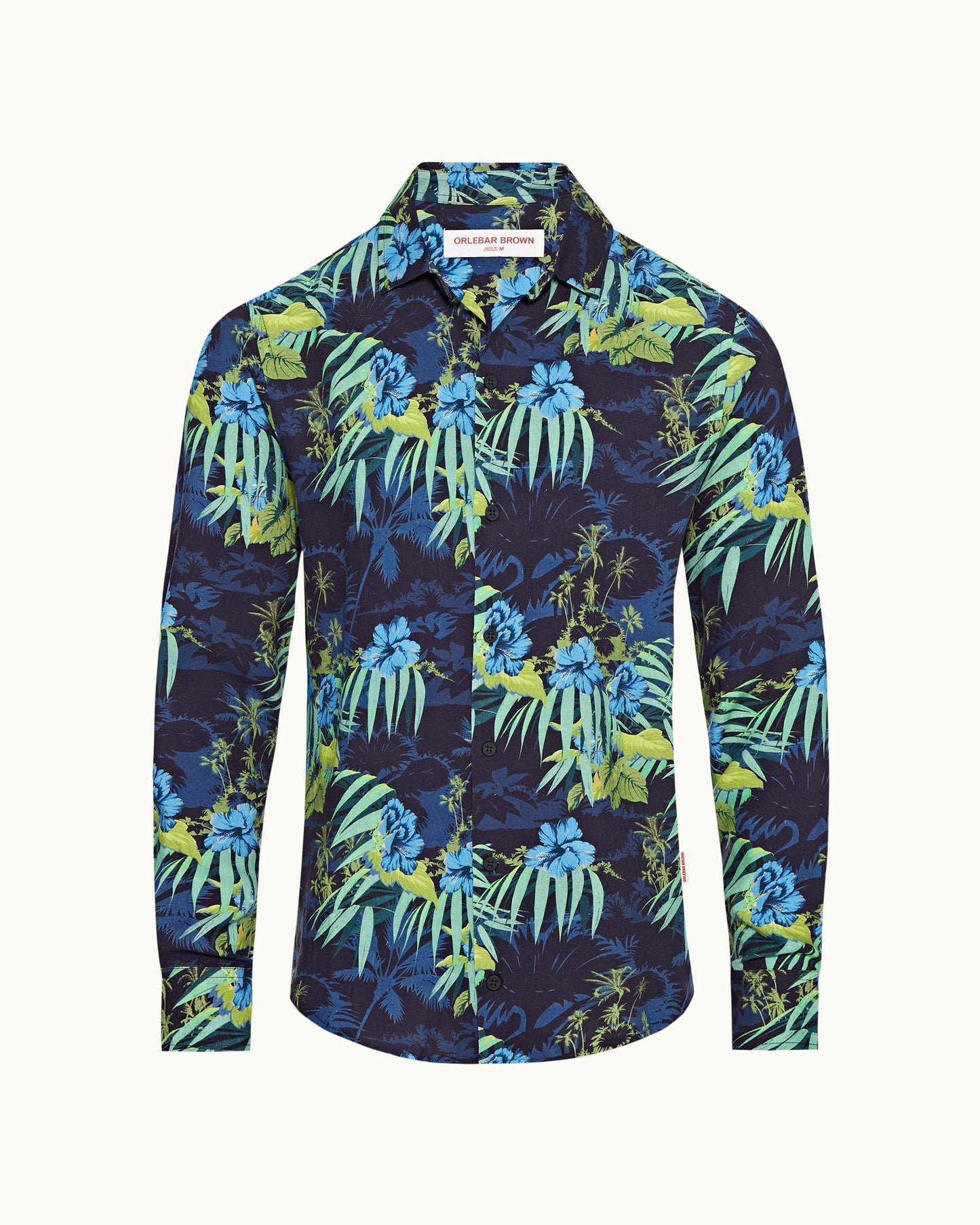 Giles Linen - Mens Night Iris Islet Print Classic Collar Shirt Front View