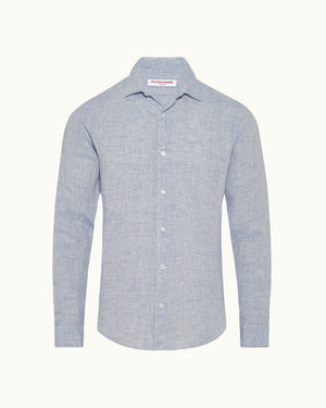 Giles Linen - Navy/White Tailored-Fit Shirt Front View