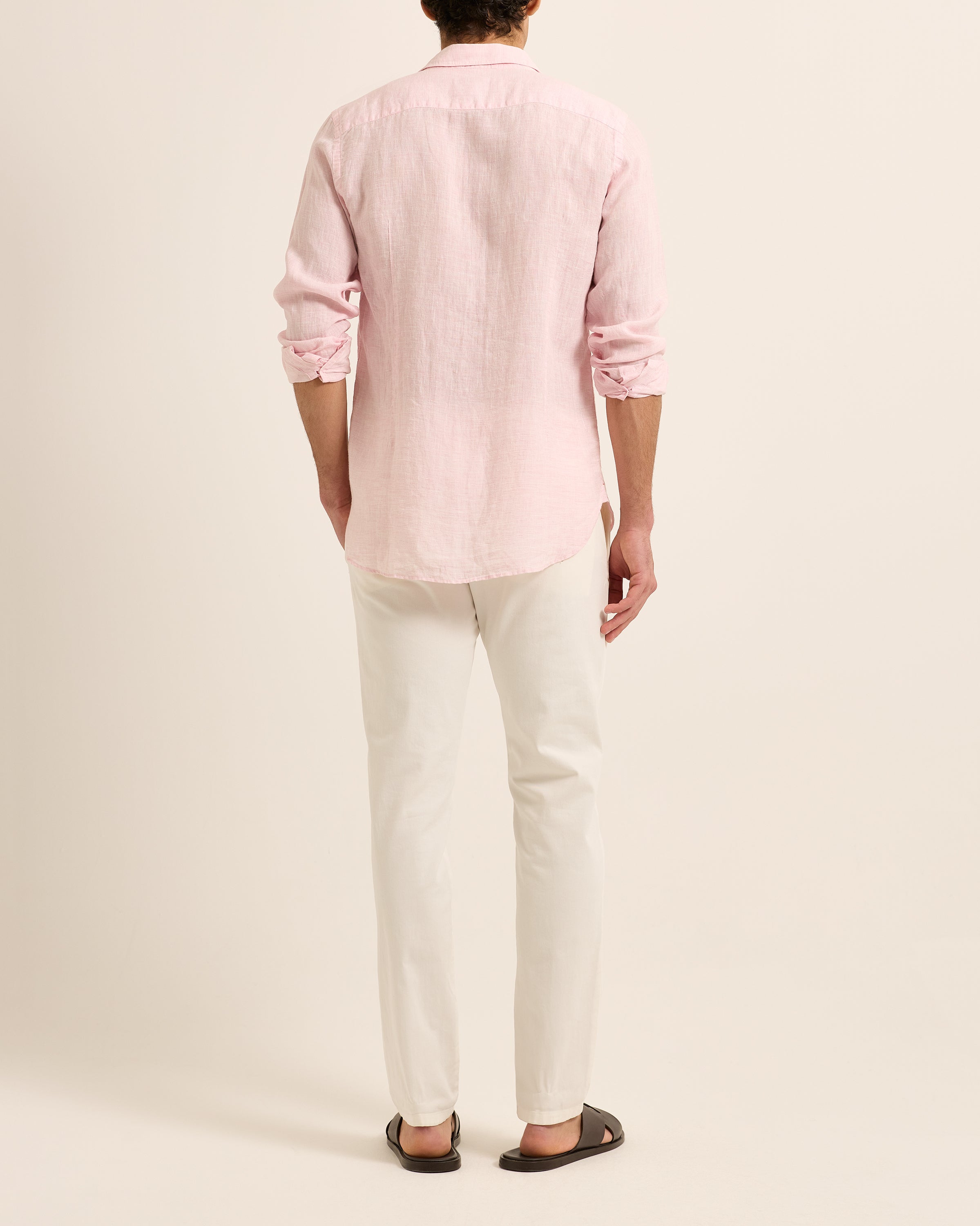 Giles Linen - Pale Pink/White Classic Collar Tailored Fit Linen