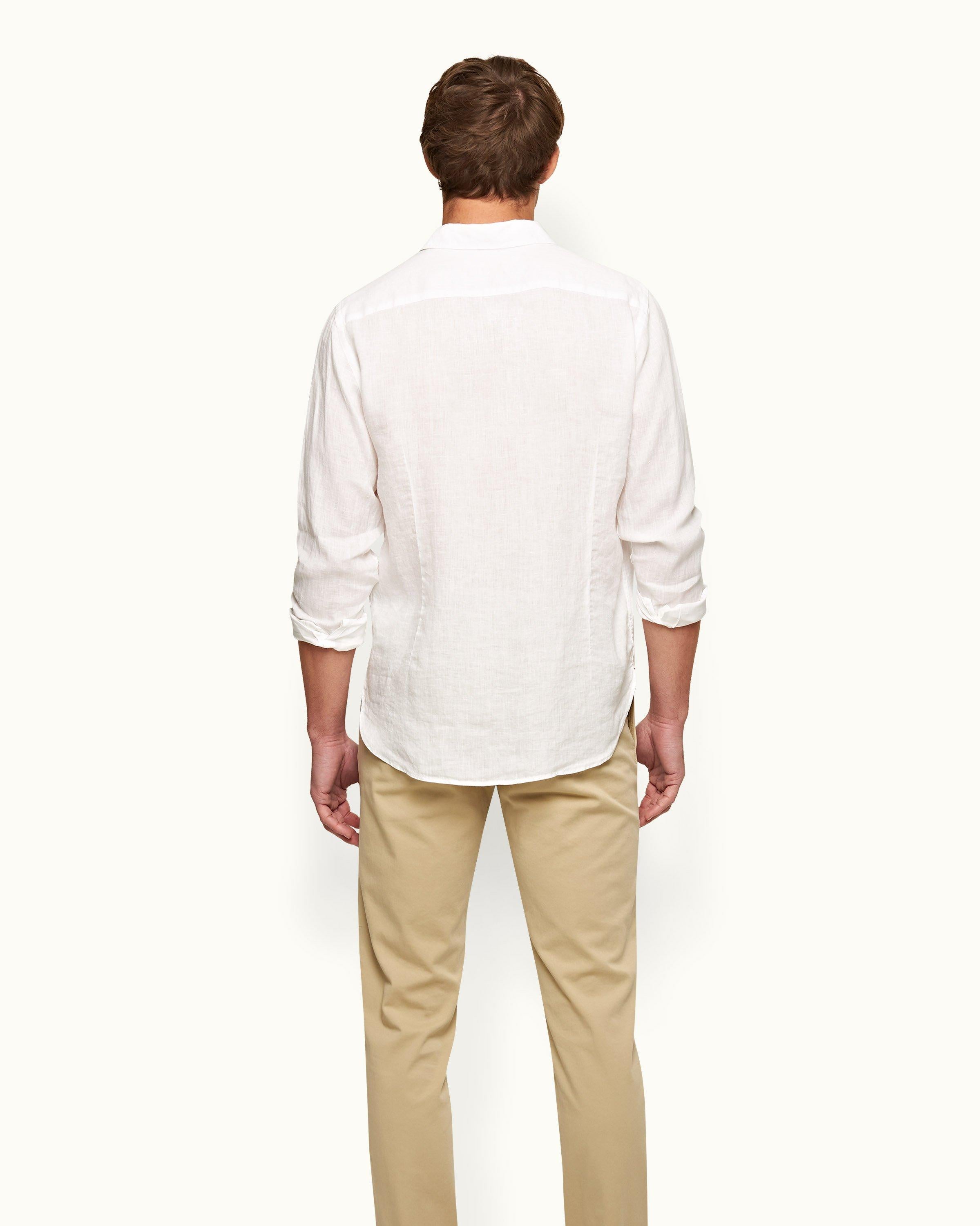 Giles Linen - Mens White Tailored-Fit Shirt Back Model View