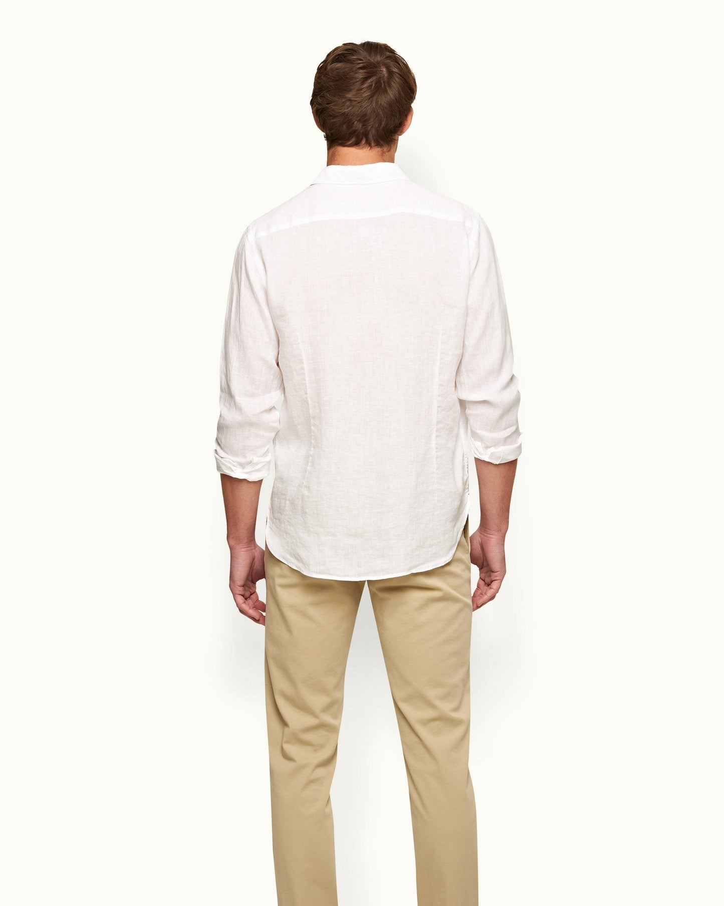 Giles Linen - Mens White Tailored-Fit Shirt Back Model View