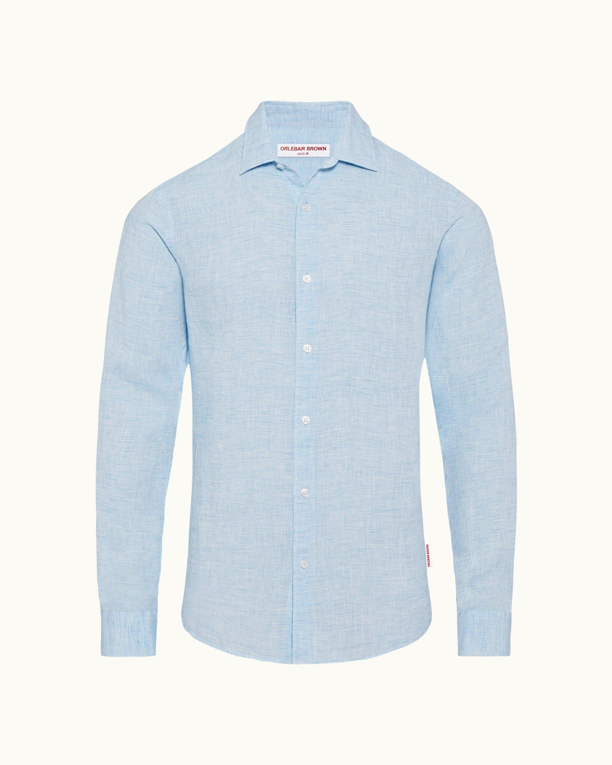 Giles Linen - Pale Blue/White Classic Collar Tailored Fit Linen Shirt | Orlebar Brown ORLEBAR BROWN Giles Linen - Pale Blue/White Classic Collar Tailored Fit Linen Shirt | Orlebar Brown ORLEBAR BROWN