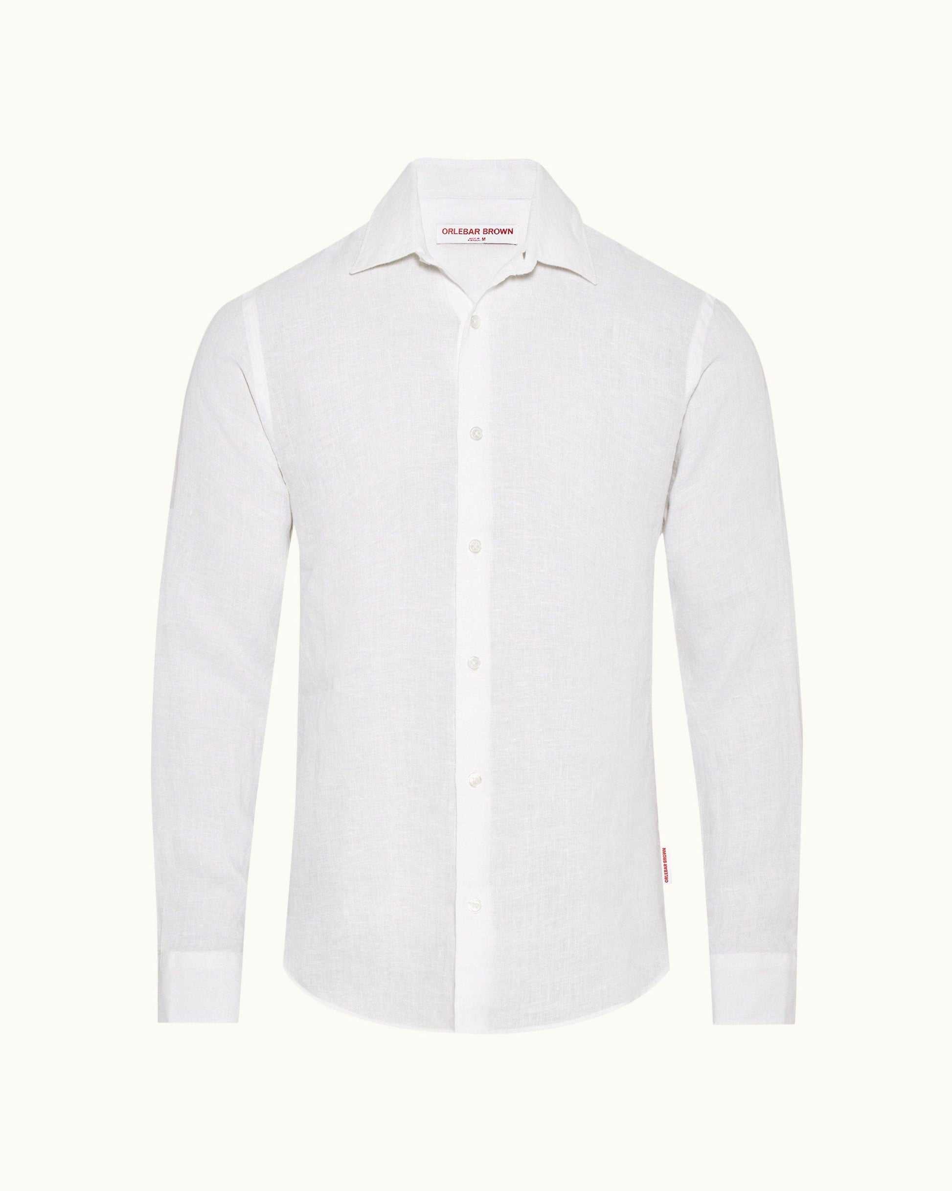 Giles Linen - Mens White Tailored-Fit Shirt Front View