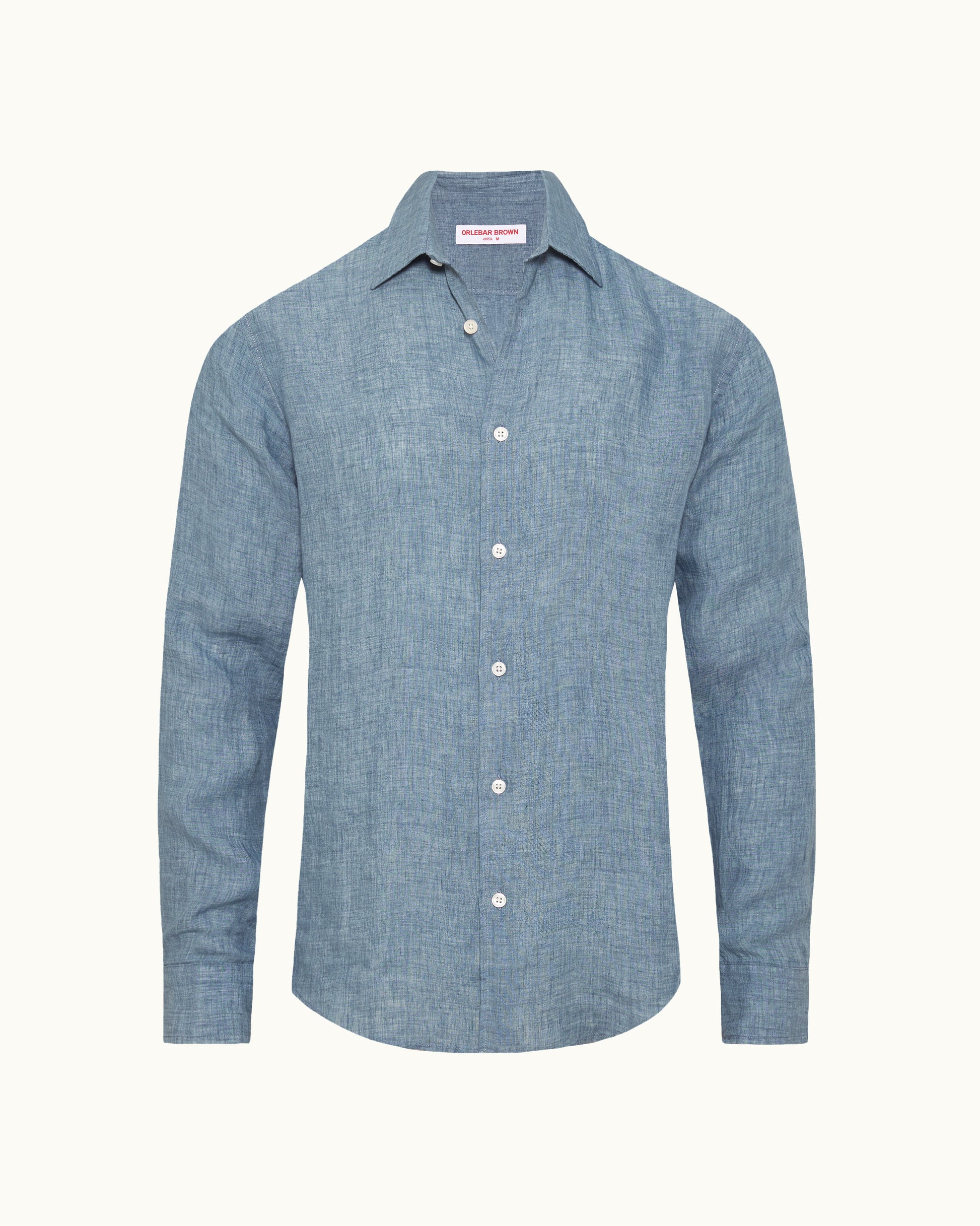 Orlebar Brown Mens Aero Blue Giles Long-Sleeve Linen Shirt S