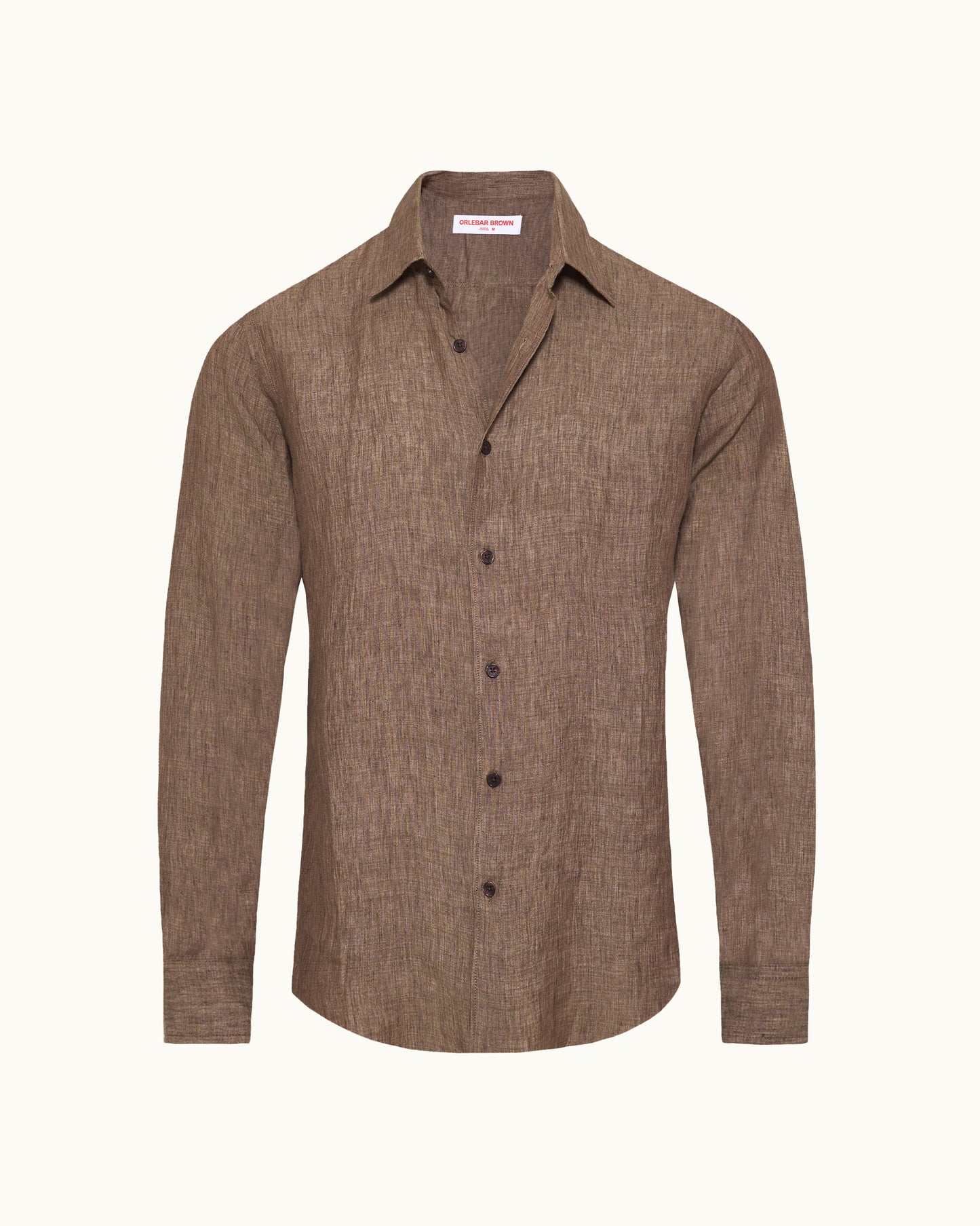 Brown button-up shirt on a white background