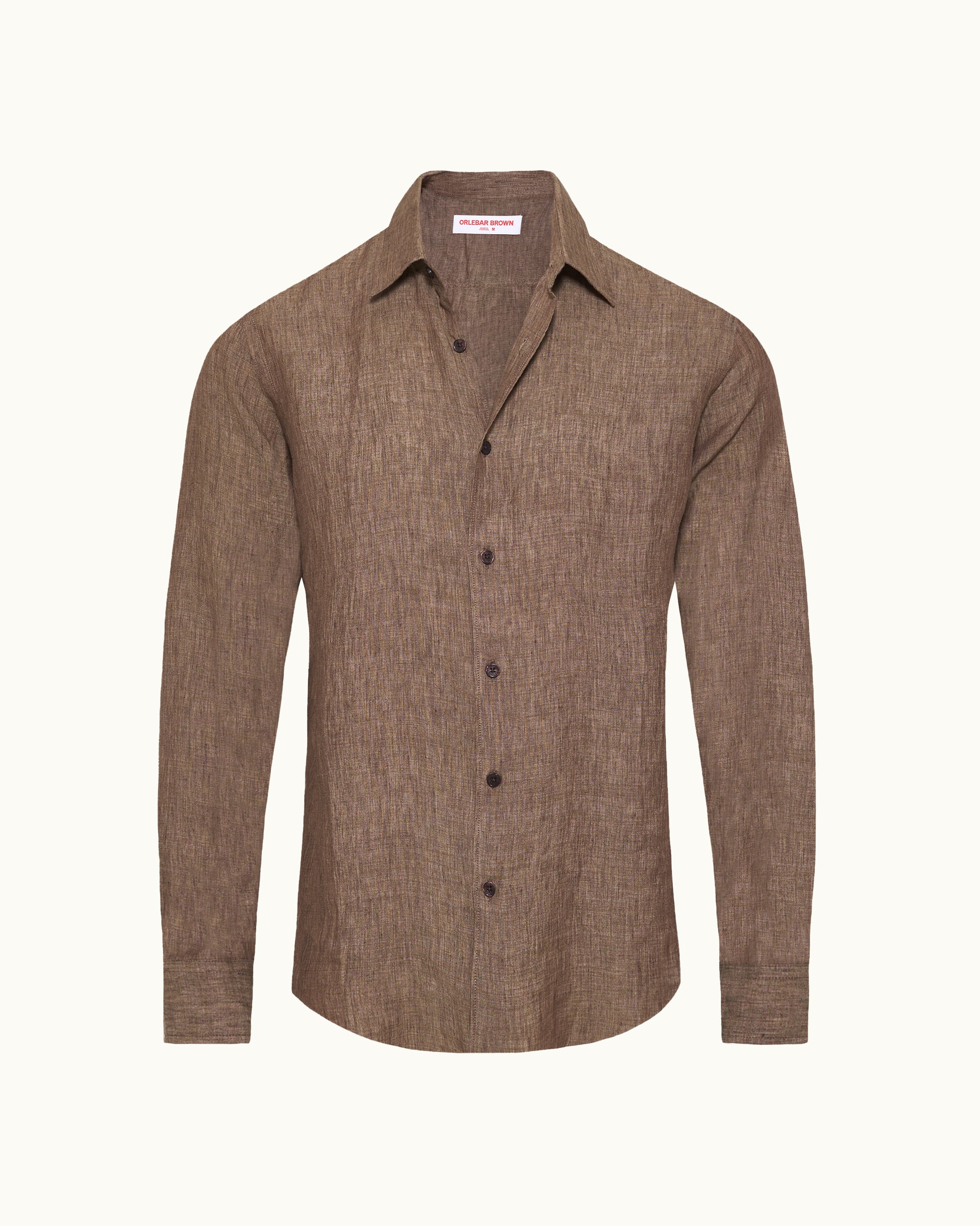 Brown button-up shirt on a white background