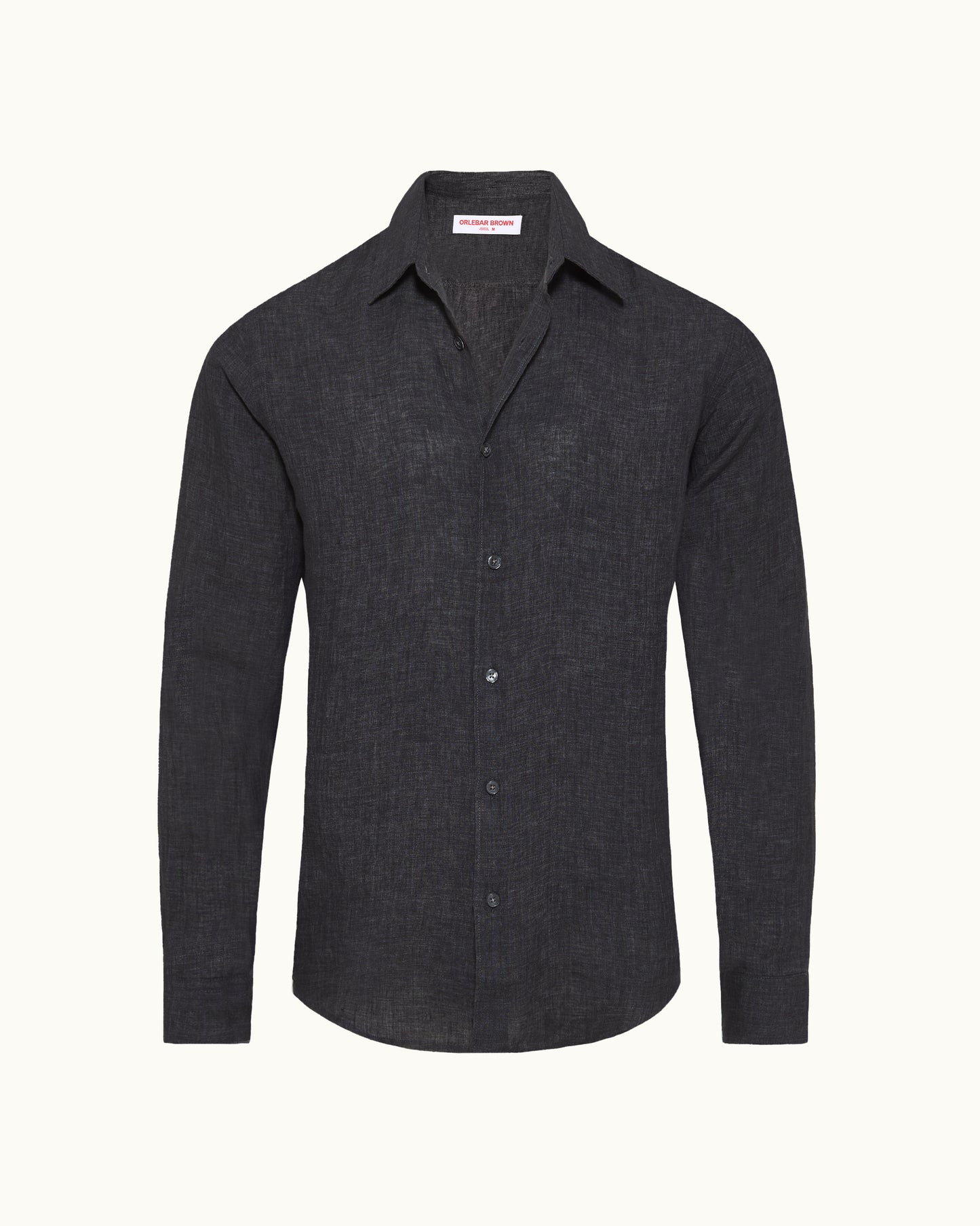 Dark gray button-up shirt on a white background