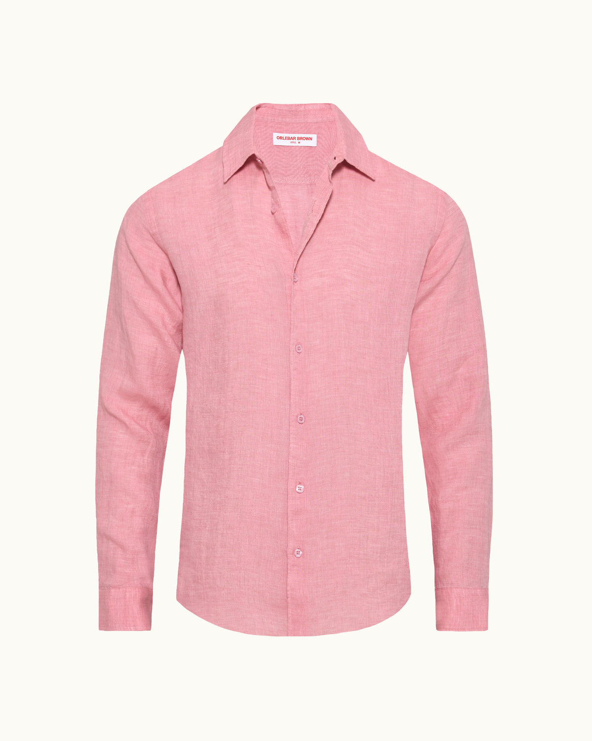 Pink linen shirt on a plain background
