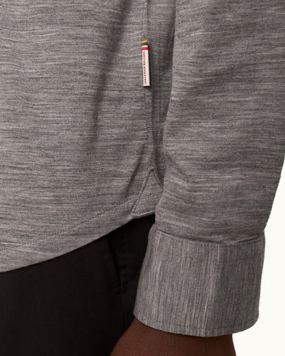 Giles Merino - Grey Melange Tailored Fit Classic Collar Merino Shirt Detail 1